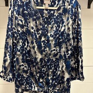 Chico's Blue and Gray Patterned Blouse